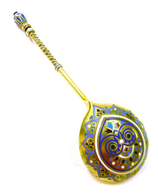 Appraisal: RUSSIAN SILVER Russian enameled spoon with geometric polychrome design spiral