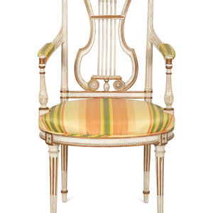 Appraisal: A Continental Painted and Parcel Gilt Fauteuil th Century Height