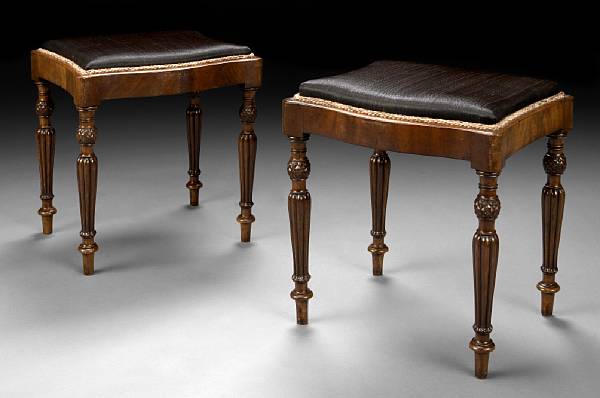 Appraisal: A pair of Regency style mahogany stools th century Each