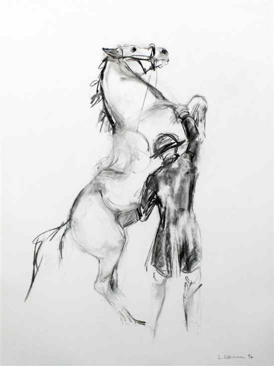 Appraisal: Lydia Kiernan charcoal drawing Spanish riding school signed and dated