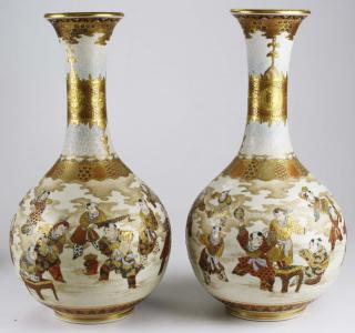 Appraisal: pr of late th c Japanese Satsuma vases ht pr