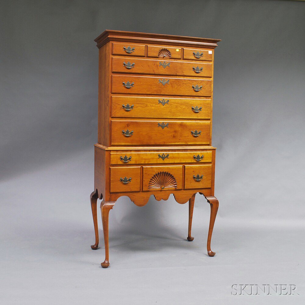 Appraisal: Queen Anne-style Pine High Chest the upper section with two