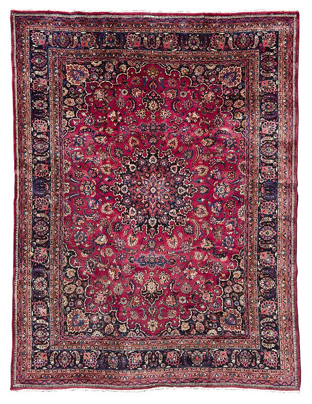 Appraisal: Sarouk Carpet mid th century blue medallion on red field