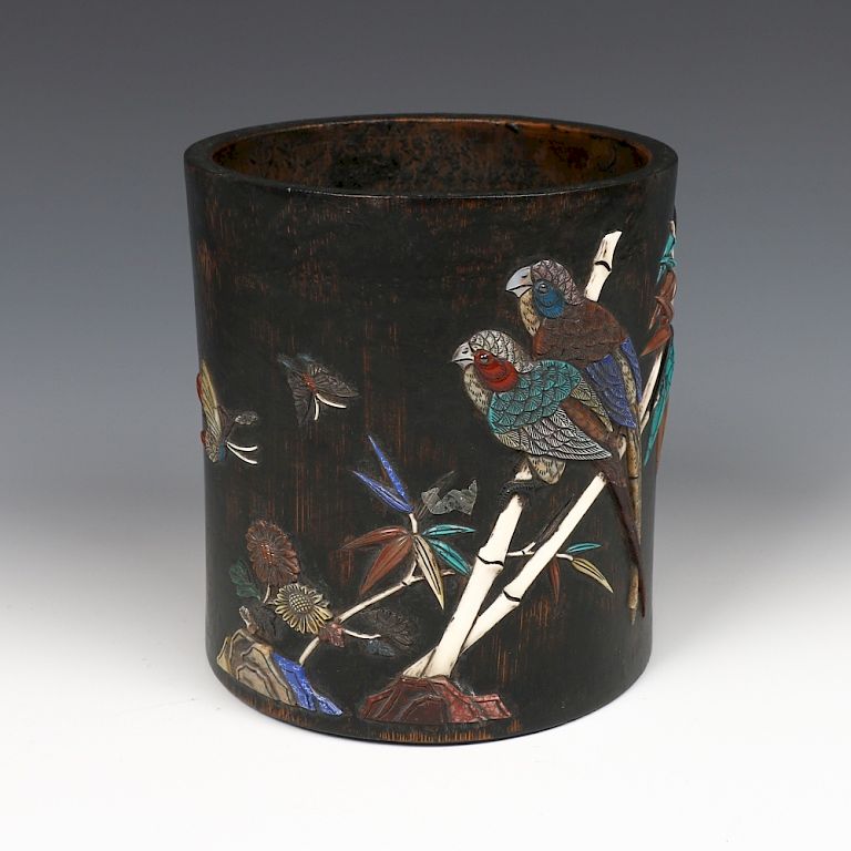 Appraisal: CHINESE INLAID BAMBOO BRUSH POT TH C Of cylindrical form