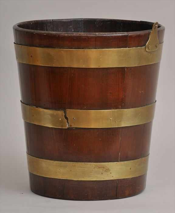 Appraisal: GEORGE III BRASS-BANDED MAHOGANY PEAT PAIL Of cylindrical tapered form