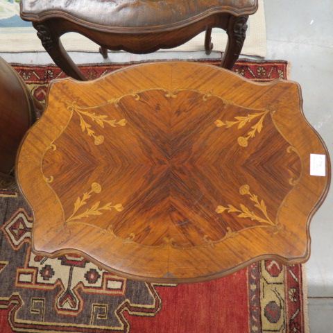 Appraisal: French Marquetry Inlaid Table carved legs turtle top tall