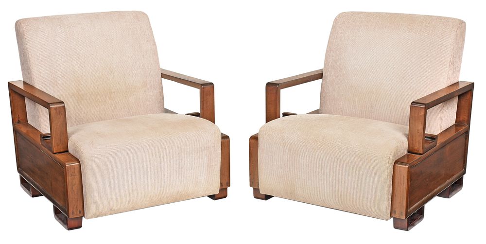 Appraisal: Pair Chinese Art Deco Hardwood Open Armchairs probably Shanghai circa