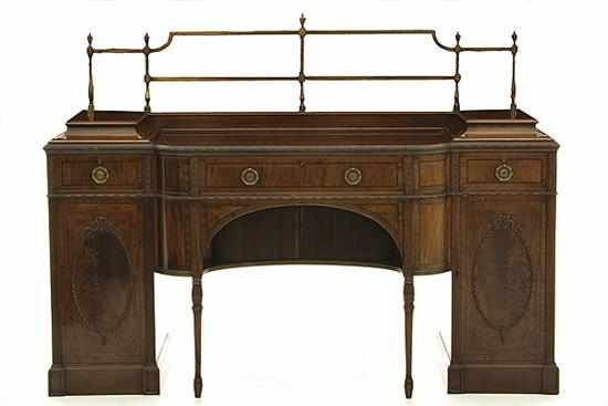 Appraisal: Adam style inlaid mahogany pedestal sideboard second half th century