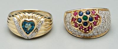 Appraisal: Two ladies kt Yellow gold rings one with heart-shaped blue