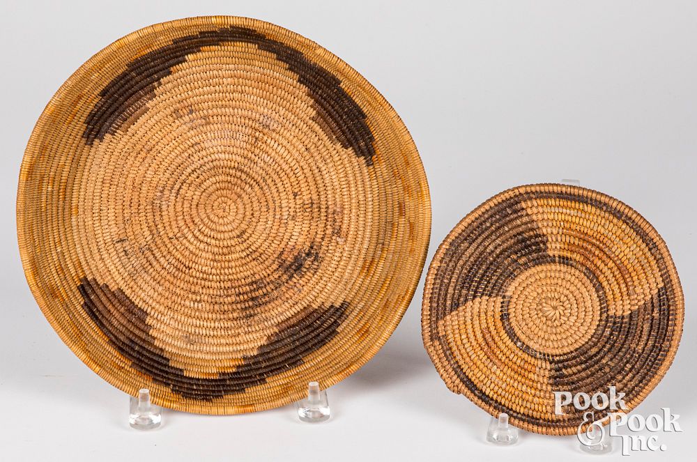 Appraisal: Two California Indian coiled Mission baskets Two California coiled Mission