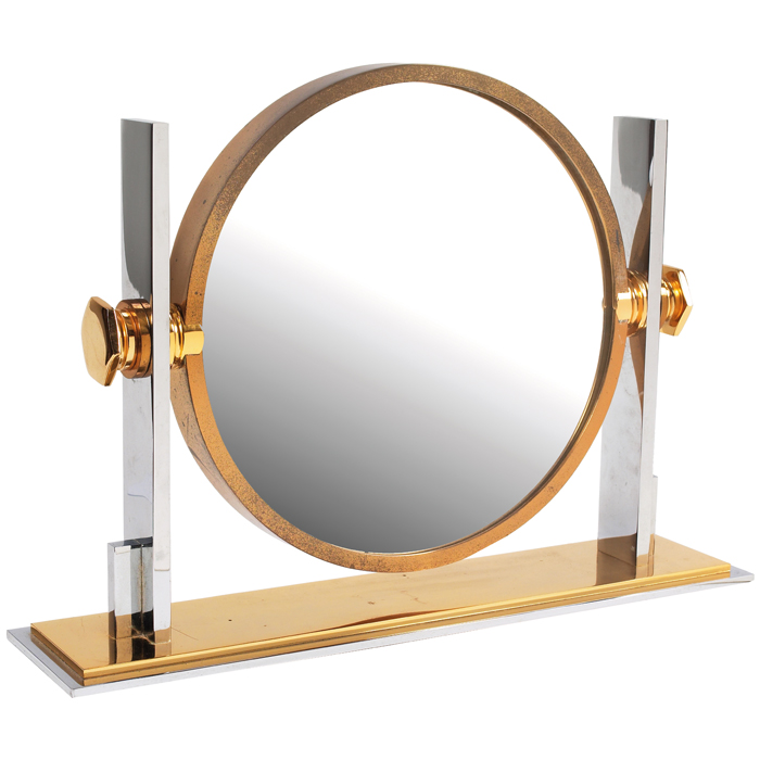 Appraisal: Karl Springer vanity mirror brass and nickel round mirror in