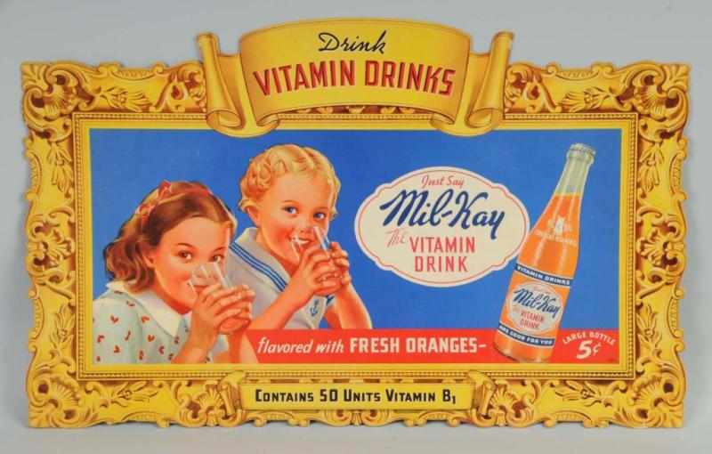 Appraisal: Cardboard Mil-Kay Soda Sign with Kids Description Nice graphics and