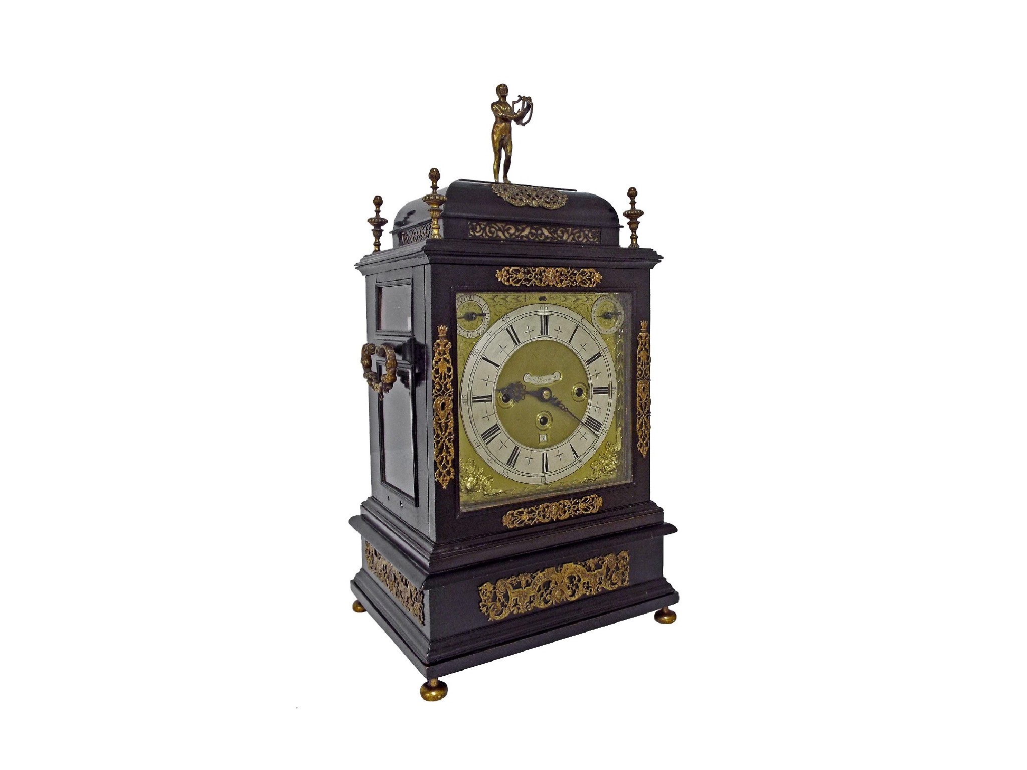 Appraisal: Large and interesting English ebonised triple fusee musical table clock