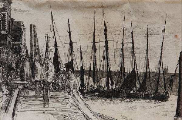 Appraisal: James Abbott McNeill Whistler American - Billingsgate K Etching on