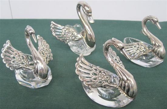 Appraisal: SET OF FIVE SILVER SWAN SALT Three marked BB Three