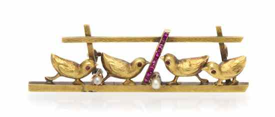 Appraisal: A Vintage Karat Yellow Gold Ruby and Pearl Bar Brooch