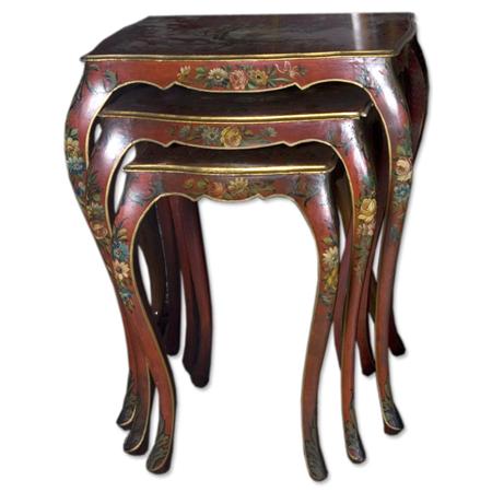 Appraisal: Nest of Three Italian Rococo Style Polychrome and Gilt-Decorated Tables