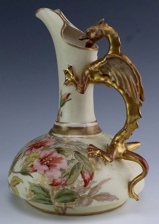 Appraisal: Robert Hanke Austrian Porcelain Dragon Handle Ewer Austrian porcelain ewer