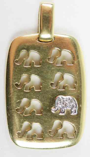 Appraisal: A diamond set ct yellow gold elephant motif plaque pendant