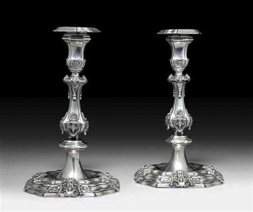 Appraisal: PAIR OF CANDLESTICKS London Maker's mark Robert Garrard II Rich