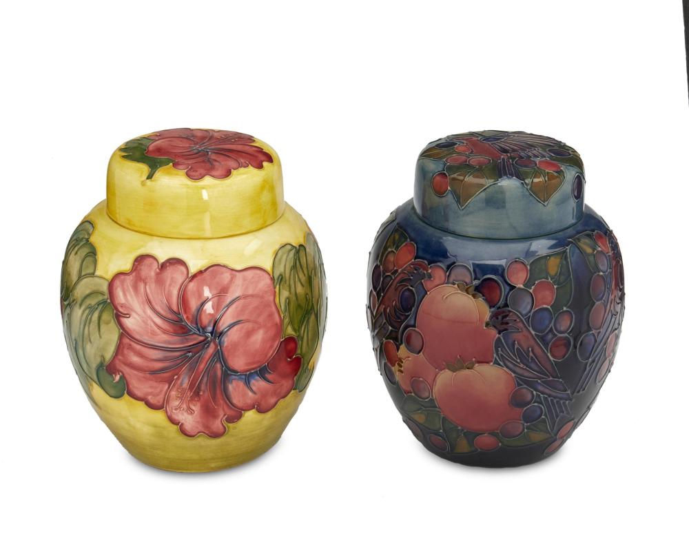 Appraisal: TWO MOORCROFT POTTERY GINGER JARSTwo Moorcroft pottery ginger jars Late