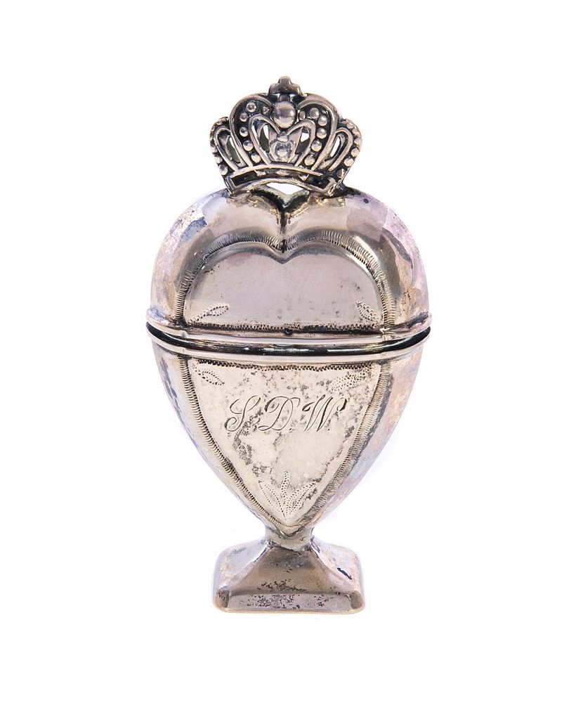 Appraisal: Sterling Box Heart Shaped with a Crown P J P