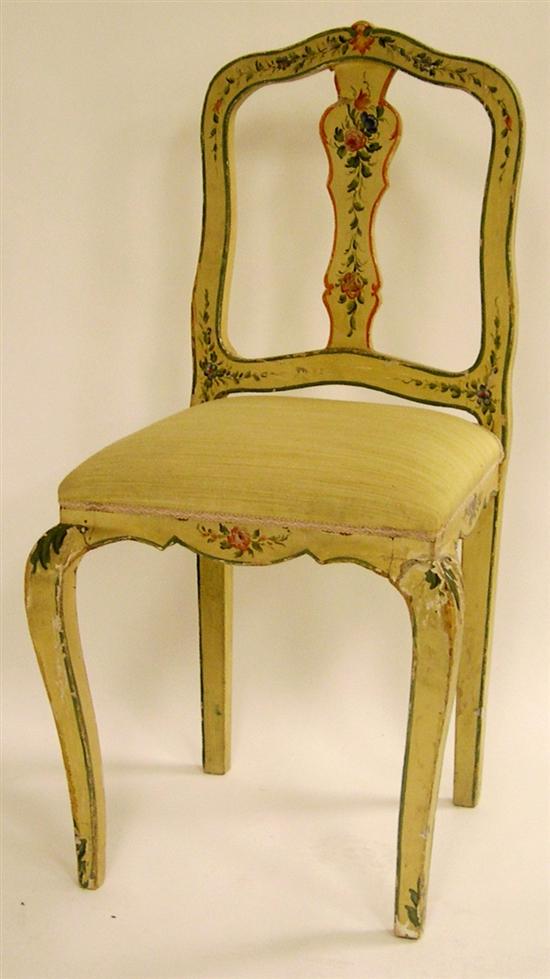 Appraisal: th C Italian side chair painted cream vasiform splat attenuated