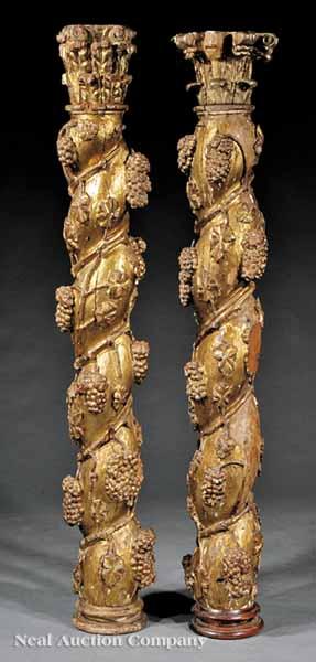 Appraisal: A Pair of Italian Carved Giltwood Columns in the Baroque