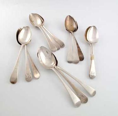 Appraisal: Fourteen various Old English pattern tablespoons including one by Paul