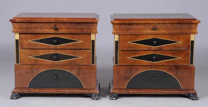 Appraisal: PAIR OF GERMAN NEOCLASSICAL STYLE MAHOGANY AND EBONIZED COMMODES Each