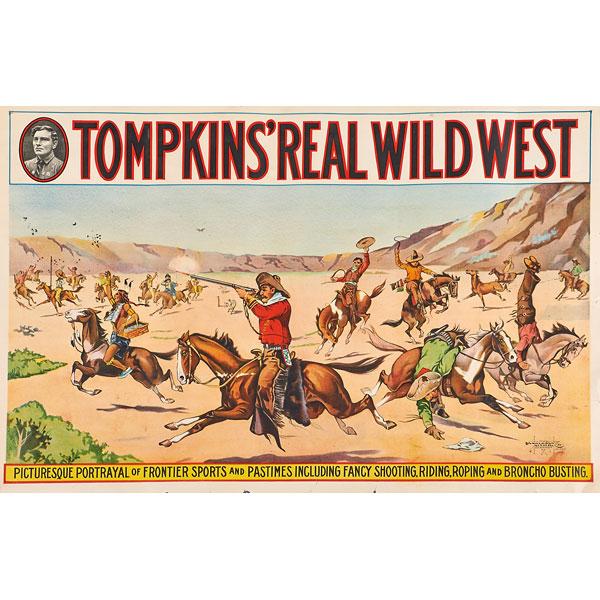 Appraisal: FIVE LARGE TOMPKINS WILD WEST POSTERS Condition Report