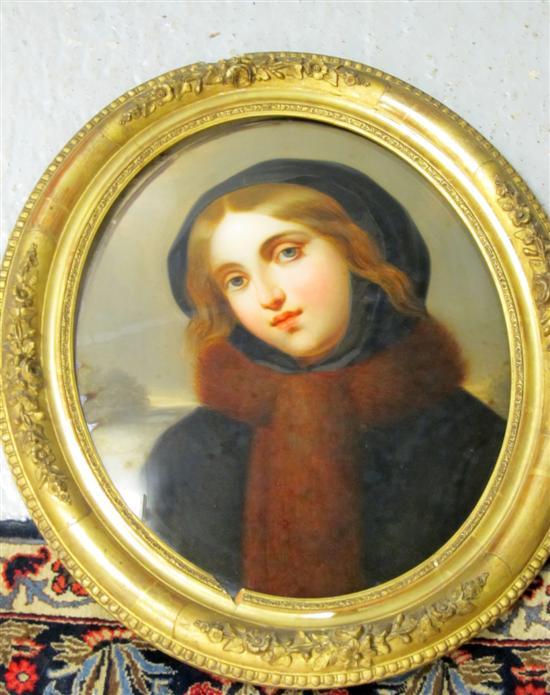 Appraisal: th century oval crystoleum of a girl in coat and