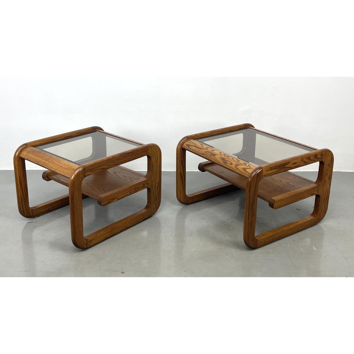 Appraisal: Pr LOU HODGES Oak Modernist Two Tier Side End Tables