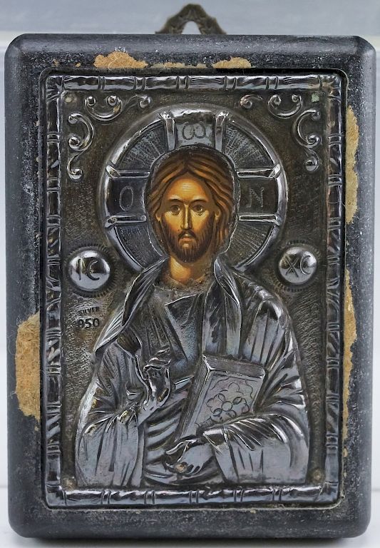 Appraisal: Vintage Greek Orthodox Sterling Silver Christ Icon Vintage Orthodox icon