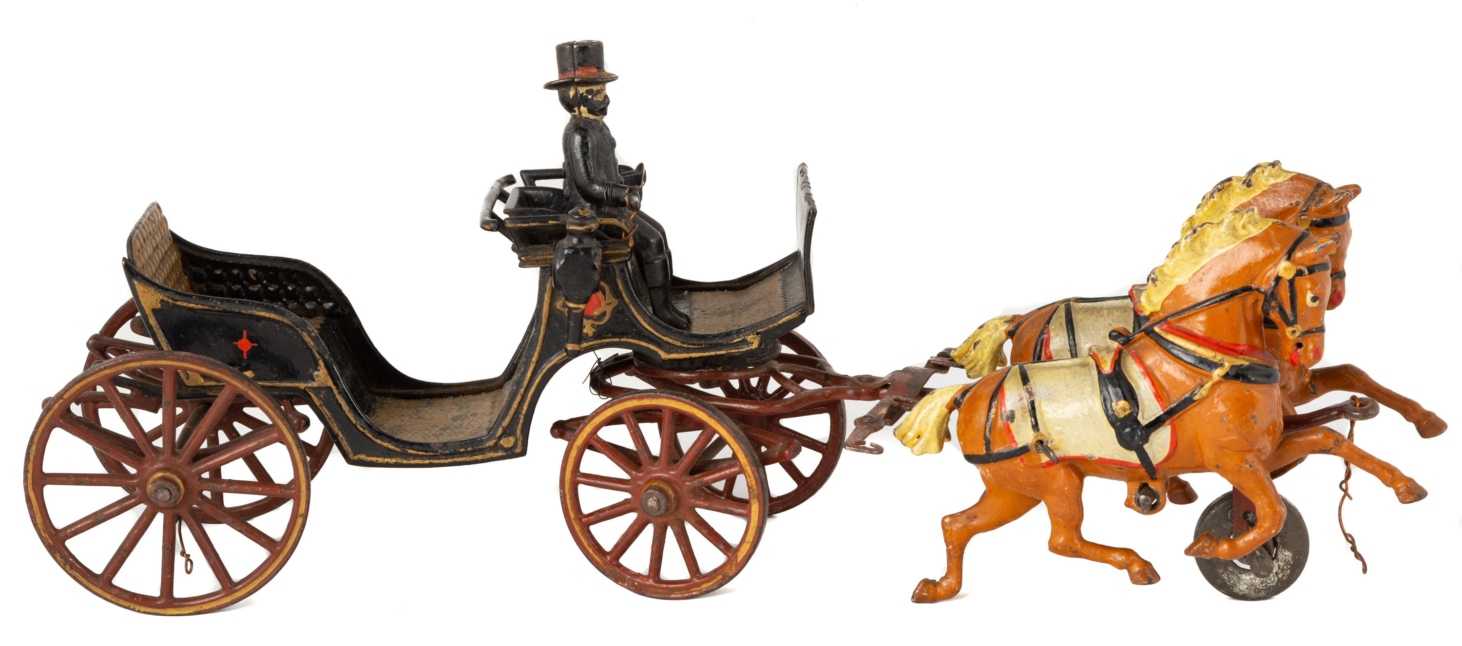 Appraisal: CAST IRON TOY HORSE DRAWN CARRIAGE AND RIDER Late th