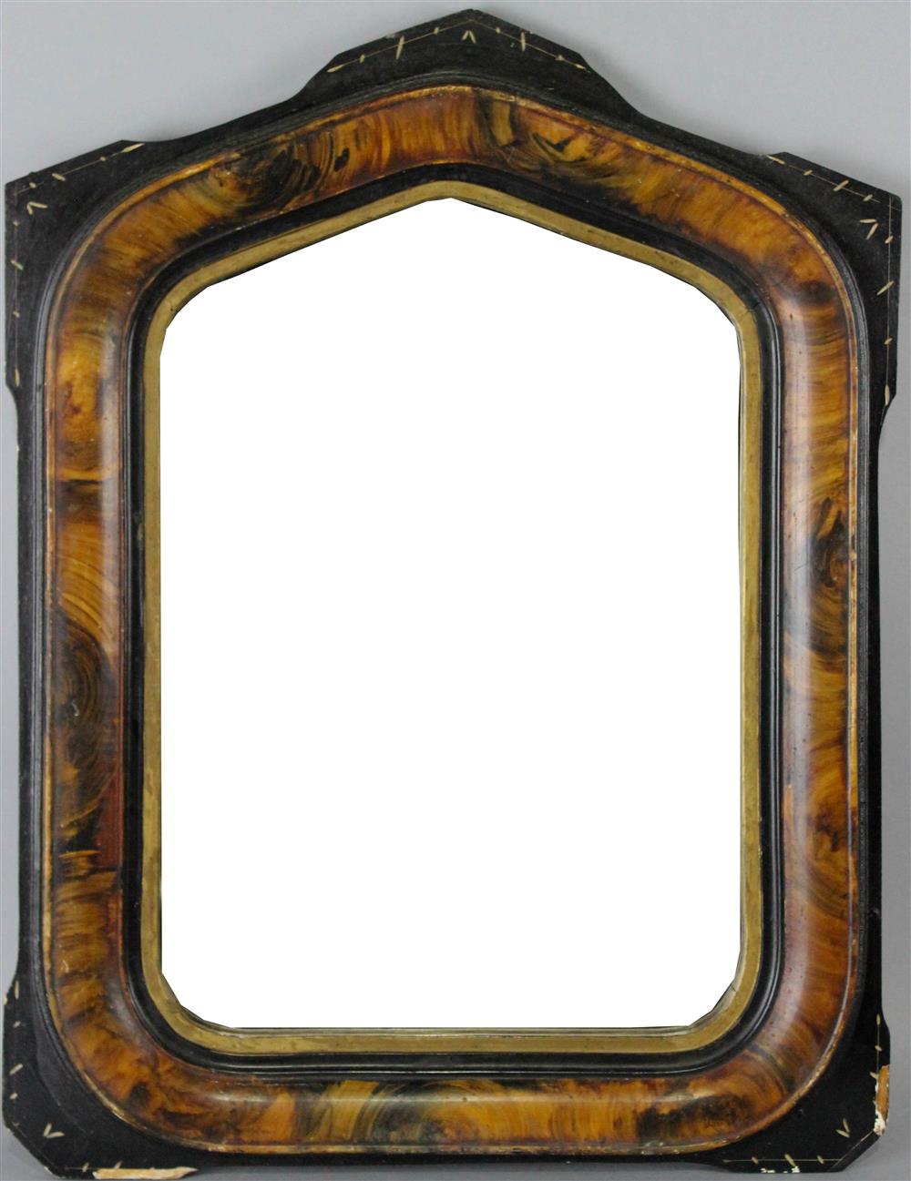 Appraisal: AESTHETIC MOVEMENT BURLED WOOD AND EBONIZED MIRROR having an arched