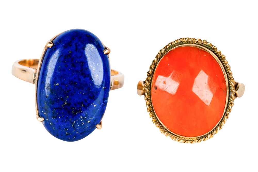 Appraisal: TWO ASSORTED YELLOW GOLD LAPIS LAZULI CORAL RINGSthe karat yellow