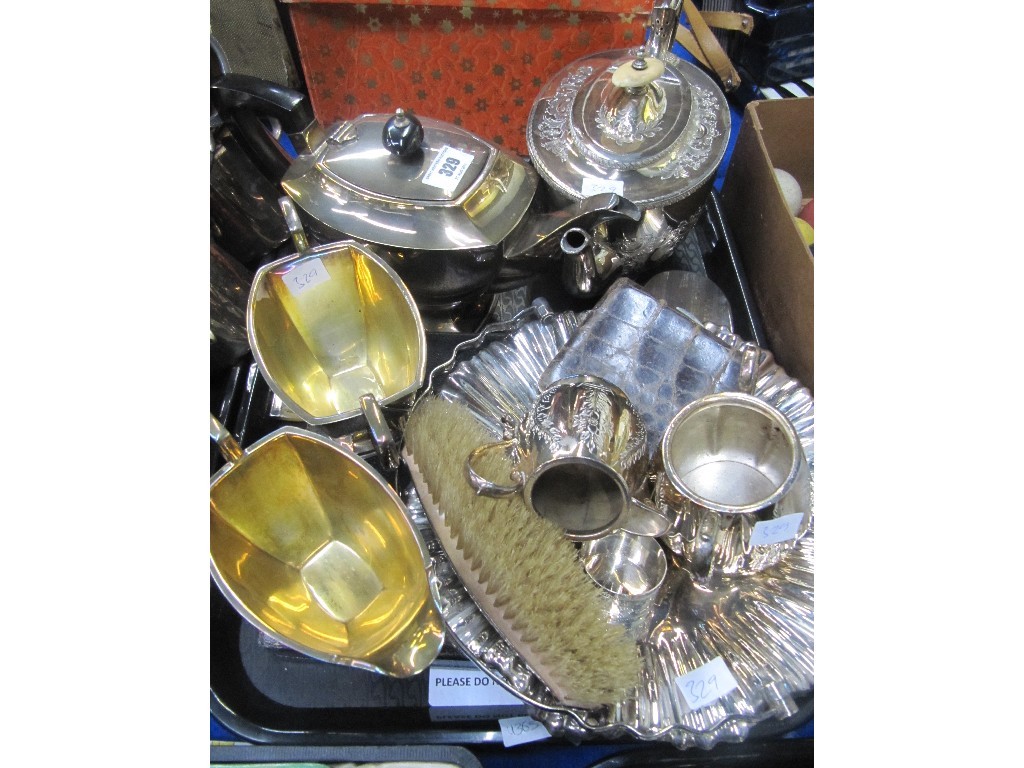 Appraisal: Tray lot of EP - teapot tea service basket cutlery