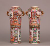 Appraisal: Pair of Rose Famille Vases Pair of tapering baluster vases