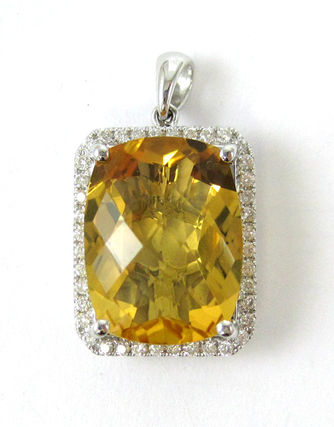 Appraisal: CITRINE DIAMOND AND WHITE GOLD PENDANT The k white gold