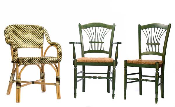 Appraisal: A group of contemporary green painted furniture comprising four rush