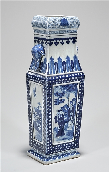 Appraisal: Chinese blue and white porcelain four-faceted vase depicting figures in