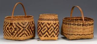 Appraisal: Cherokee River Cane Baskets w handles Group of three Native