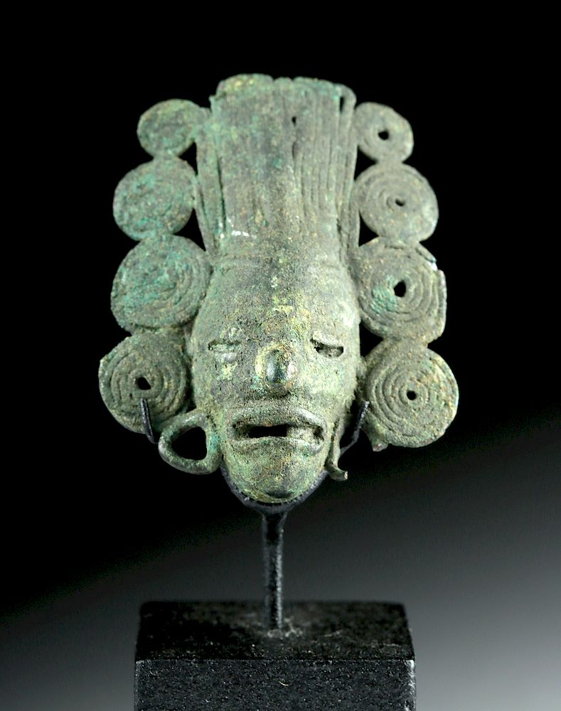 Appraisal: Rare Mixtec Copper Face Pendant - God Tlaloc Pre-Columbian Valley