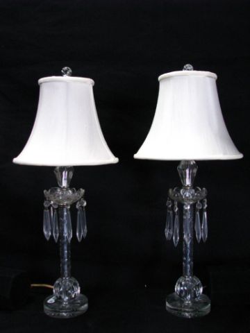 Appraisal: Pair of crystal dresser lamps with crystal prisms silk shades