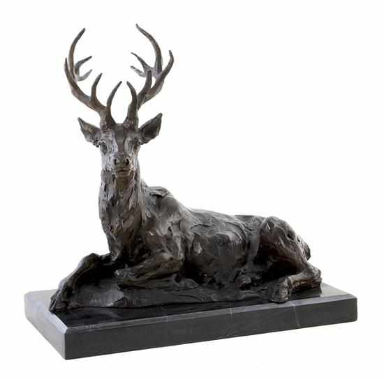 Appraisal: Bronze sculpture of stag after Barye Continental th century recumbent