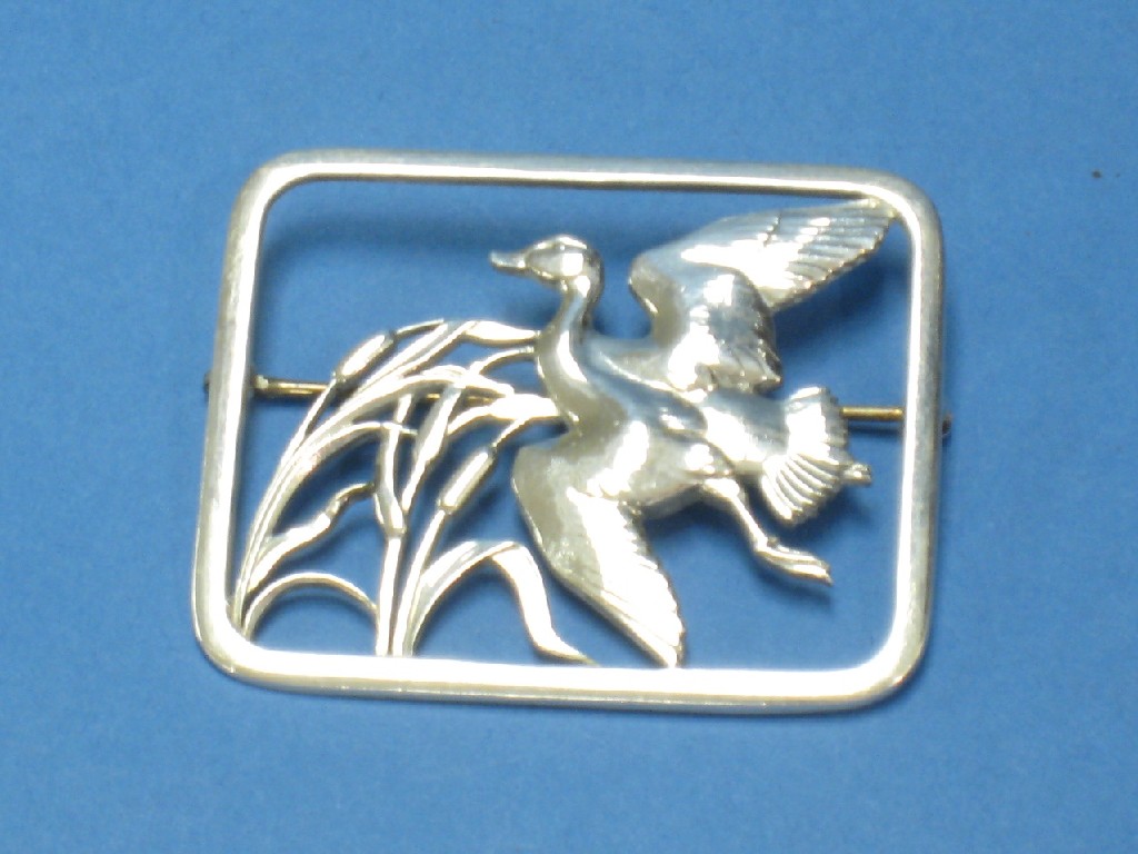 Appraisal: A Georg Jensen silver rectangular Brooch with duck in flight