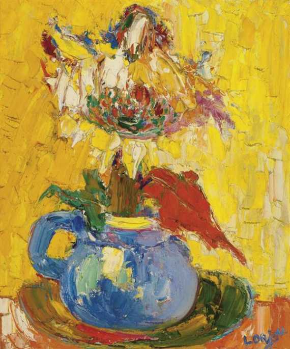 Appraisal: LORJOU BERNARD Blois - Saint-Denis-sur-Loire Sunflowers in a blue vase