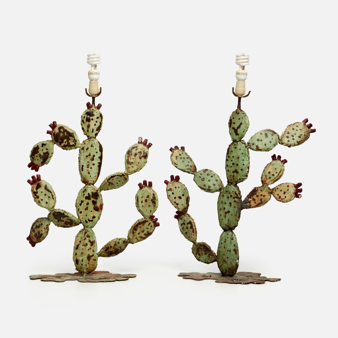 Appraisal: PAIR OF STEEL PRICKLY PEAR CACTUS TABLE LAMPS A pair