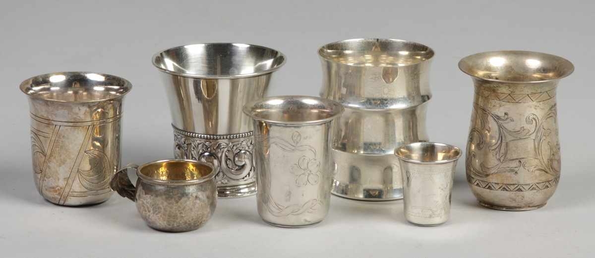 Appraisal: Group of silver beakers etc Group of silver beakers etc